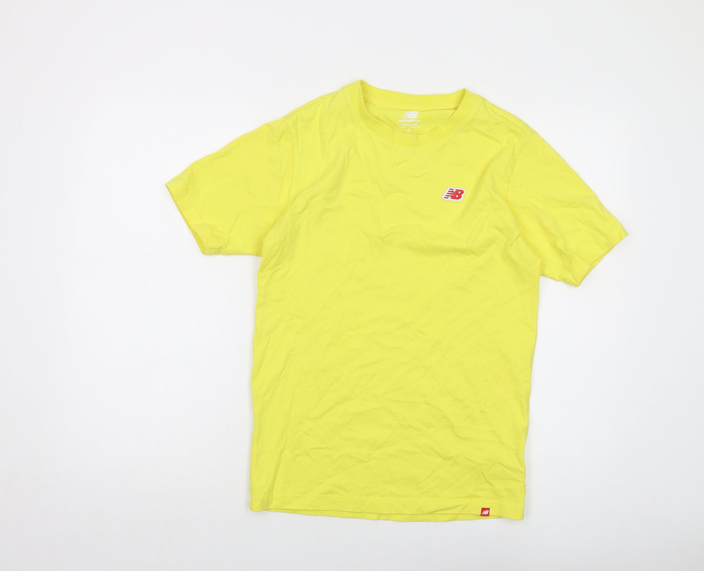 New Balance Mens Yellow Cotton T-Shirt Size S Crew Neck