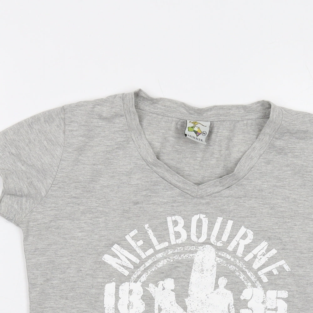 Aussie Womens Grey Cotton Basic T-Shirt Size M V-Neck