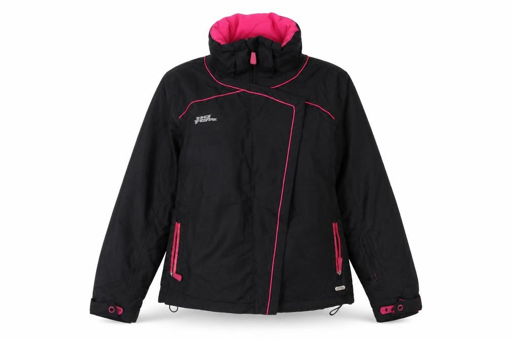 Front view of No Fear women’s black jacket, size UK 14, zip