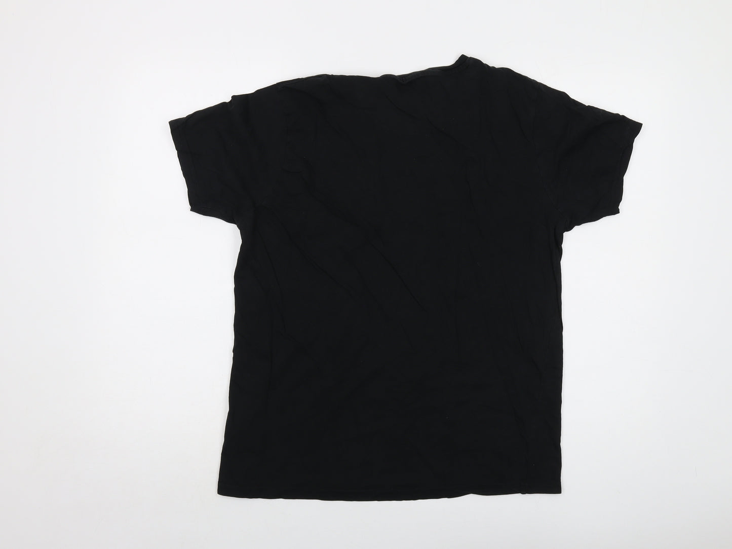 Brave Soul Mens Black Cotton T-Shirt Size L Crew Neck