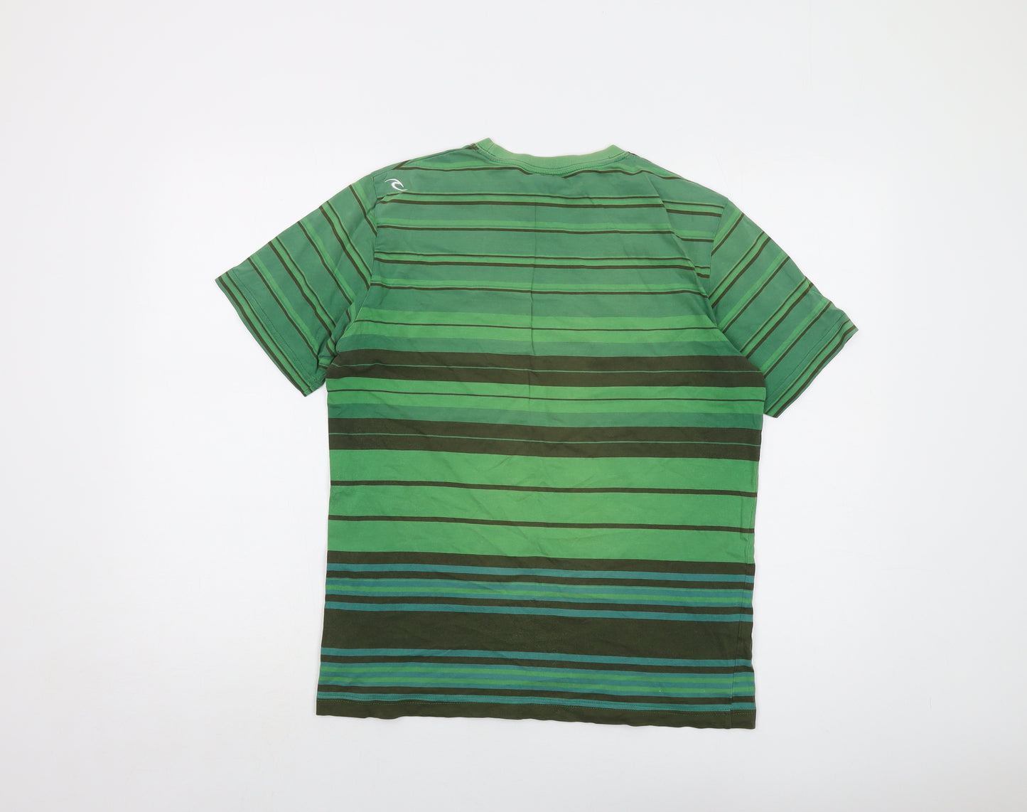 RIP CURL Mens Green Striped Cotton T-Shirt Size M Crew Neck