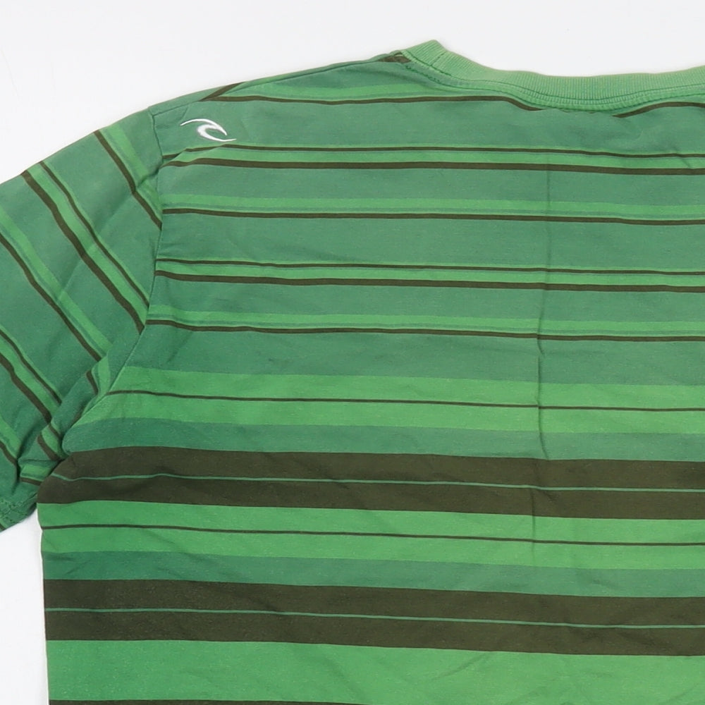 RIP CURL Mens Green Striped Cotton T-Shirt Size M Crew Neck