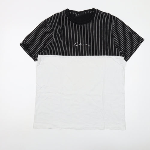 CLOSURE Mens Black Striped Cotton T-Shirt Size L Crew Neck