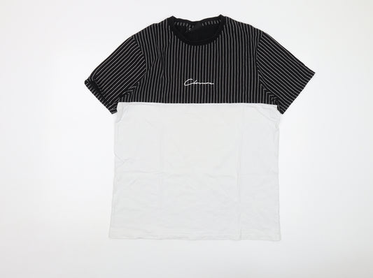 CLOSURE Mens Black Striped Cotton T-Shirt Size L Crew Neck