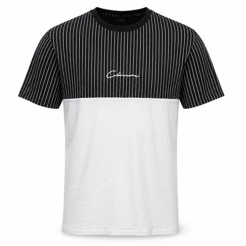 CLOSURE Mens Black Striped Cotton T-Shirt Size L Crew Neck
