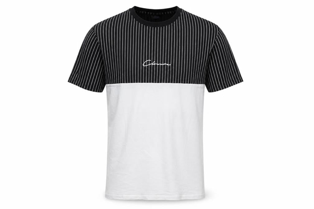 CLOSURE Mens Black Striped Cotton T-Shirt Size L Crew Neck