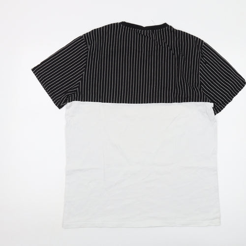 CLOSURE Mens Black Striped Cotton T-Shirt Size L Crew Neck