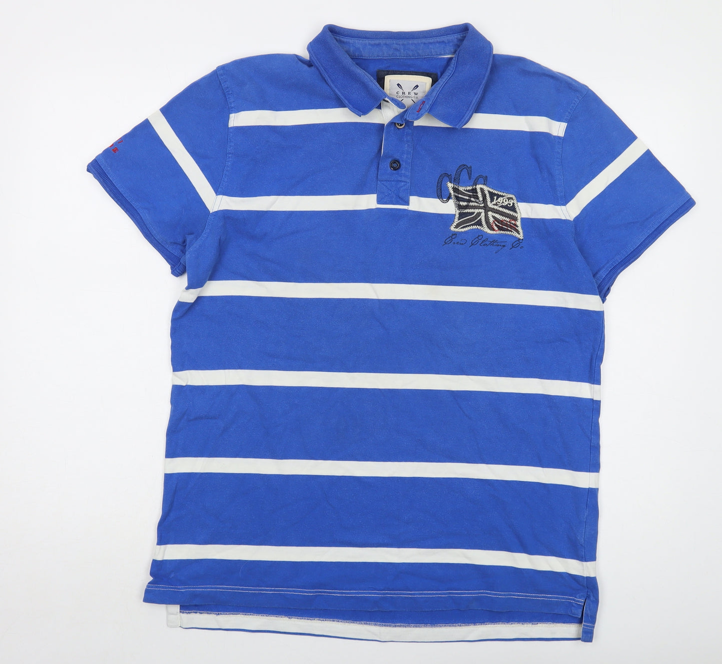 Crew Clothing Mens Blue Striped Cotton Polo Size L Collared Button