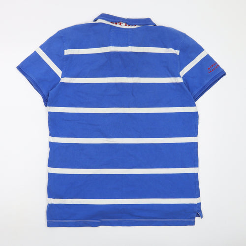 Crew Clothing Mens Blue Striped Cotton Polo Size L Collared Button