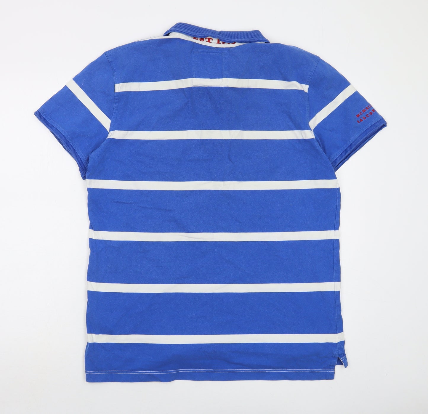 Crew Clothing Mens Blue Striped Cotton Polo Size L Collared Button