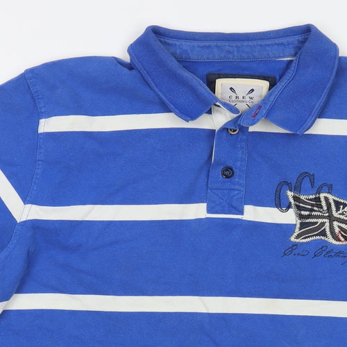 Crew Clothing Mens Blue Striped Cotton Polo Size L Collared Button