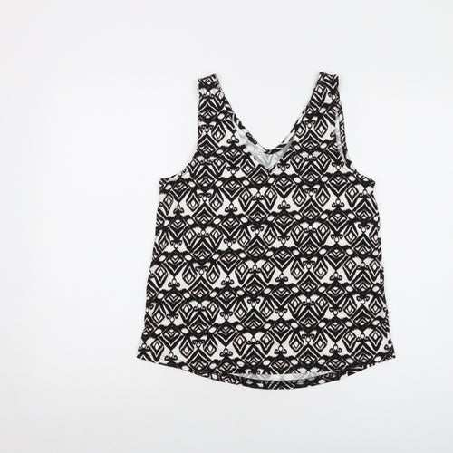 b.young Womens Black Geometric Viscose Basic Tank Size S V-Neck