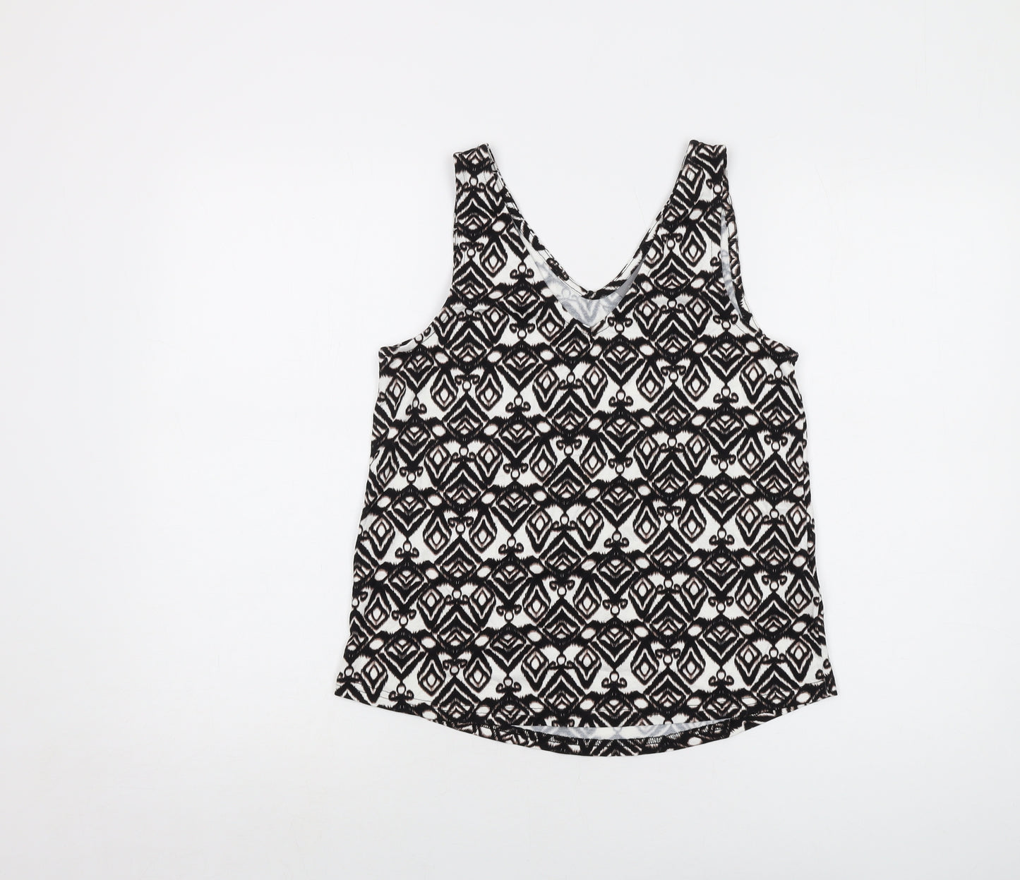 b.young Womens Black Geometric Viscose Basic Tank Size S V-Neck