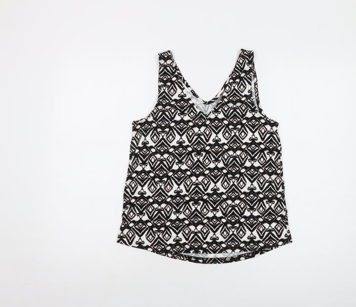 b.young Womens Black Geometric Viscose Basic Tank Size S V-Neck