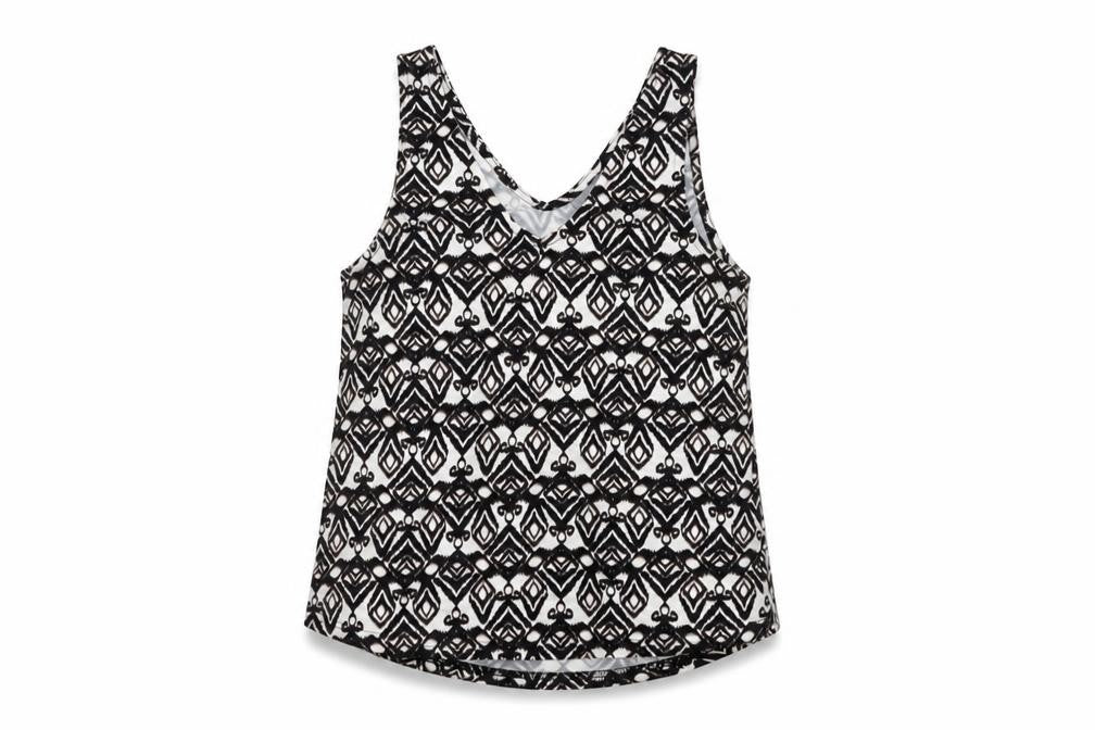 b.young Womens Black Geometric Viscose Basic Tank Size S V-Neck