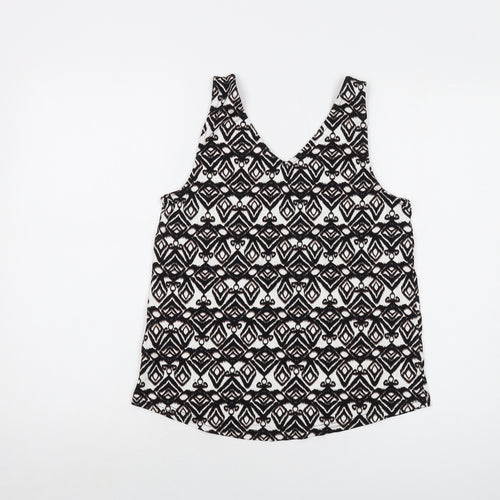 b.young Womens Black Geometric Viscose Basic Tank Size S V-Neck