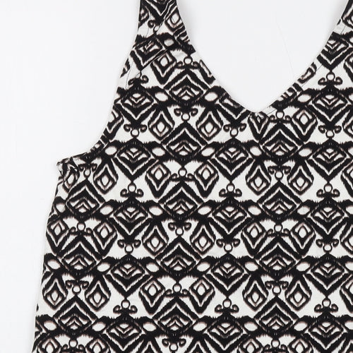 b.young Womens Black Geometric Viscose Basic Tank Size S V-Neck
