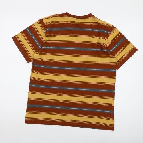 Carhartt Mens Brown Striped Cotton T-Shirt Size M Crew Neck