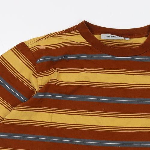 Carhartt Mens Brown Striped Cotton T-Shirt Size M Crew Neck