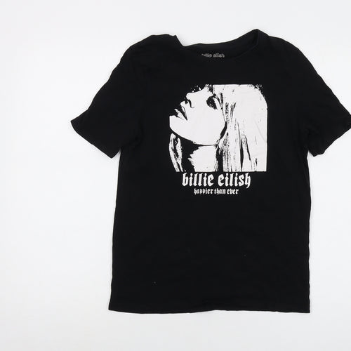 Billie Eilish Girls Black Cotton Basic T-Shirt Size 10-11 Years Crew Neck Pullover