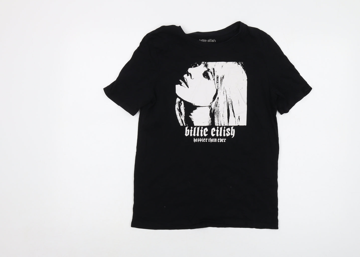 Billie Eilish Girls Black Cotton Basic T-Shirt Size 10-11 Years Crew Neck Pullover