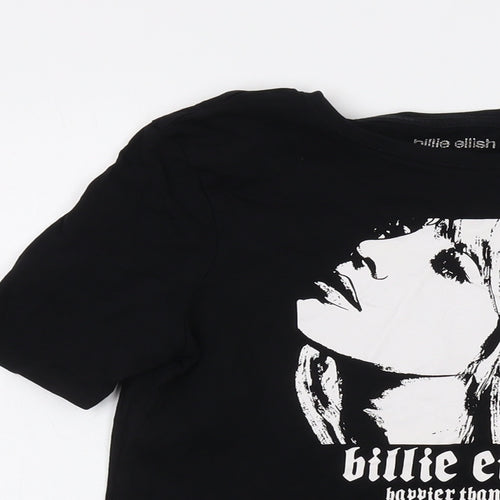 Billie Eilish Girls Black Cotton Basic T-Shirt Size 10-11 Years Crew Neck Pullover