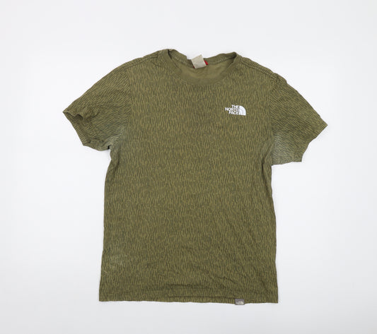 The North Face Mens Green Geometric Cotton T-Shirt Size S Crew Neck