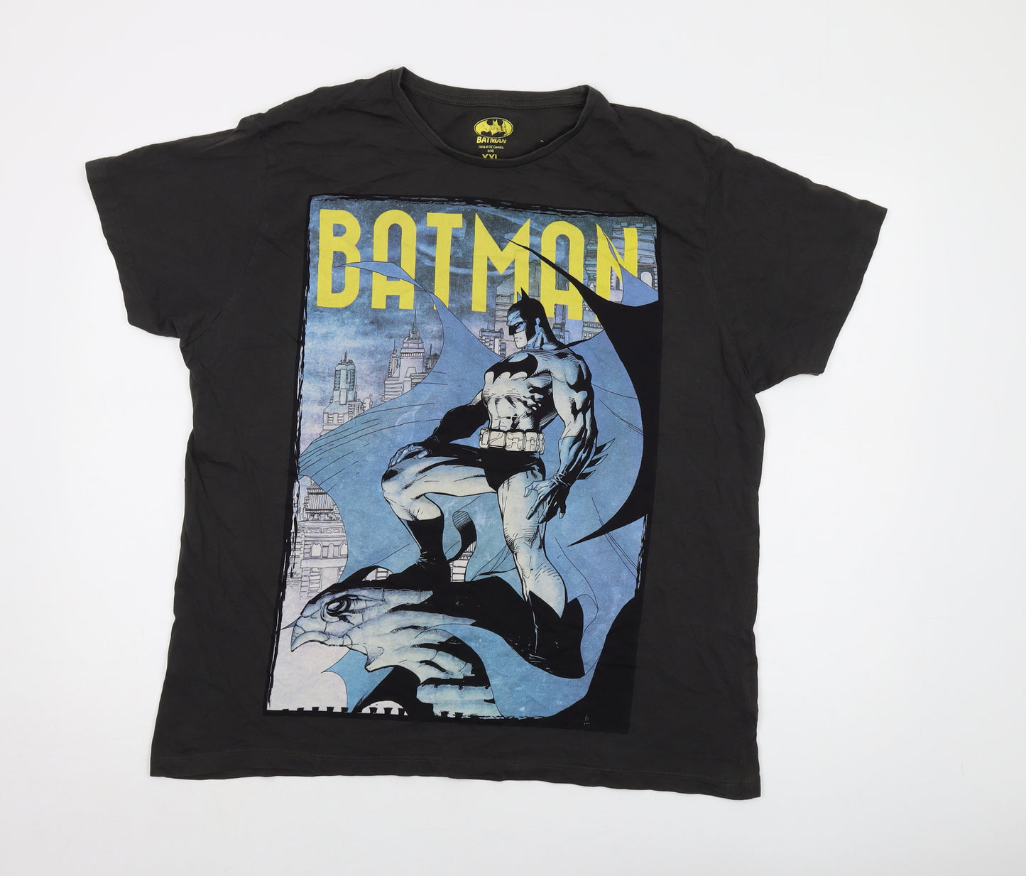 Batman Mens Grey Cotton T-Shirt Size 2XL Crew Neck