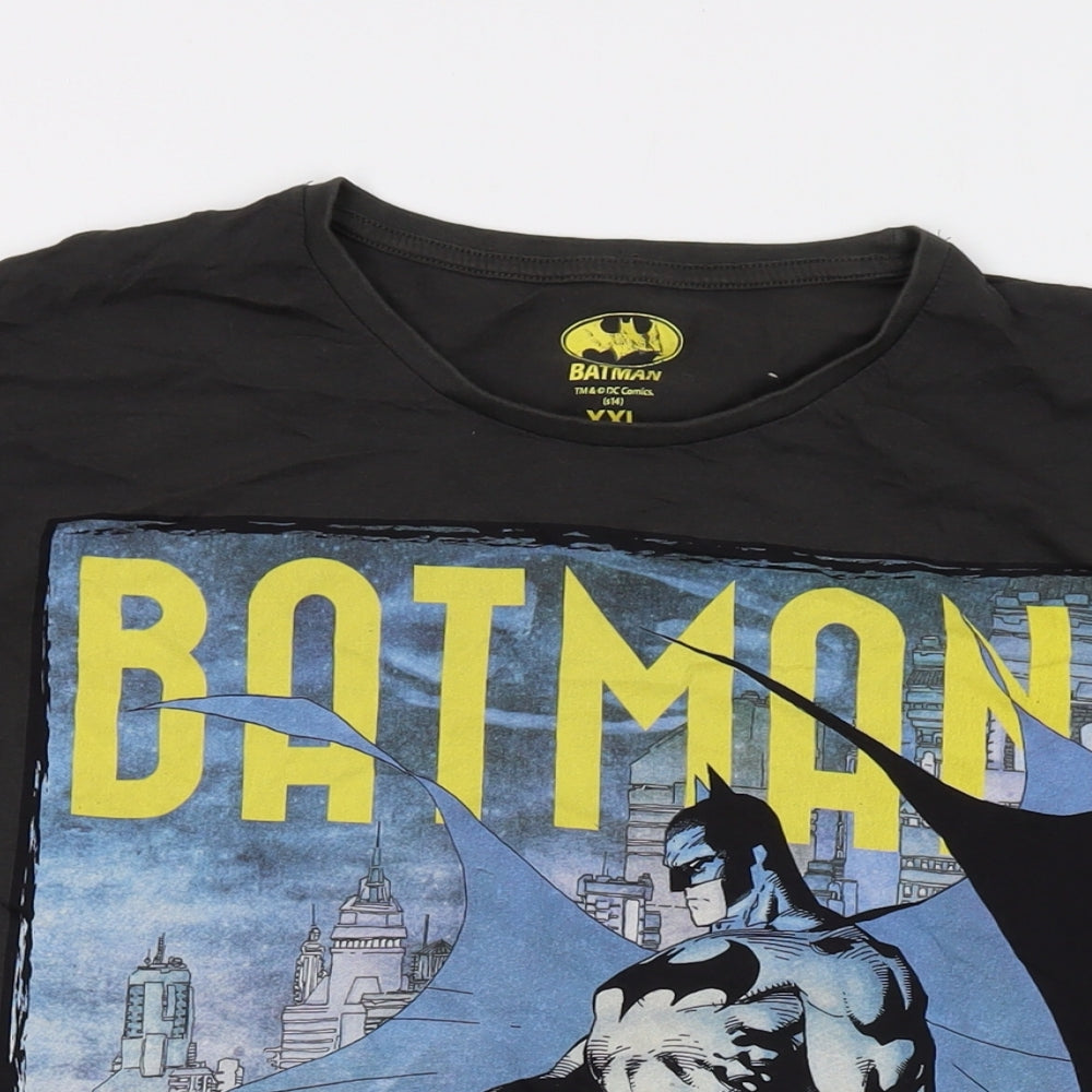 Batman Mens Grey Cotton T-Shirt Size 2XL Crew Neck