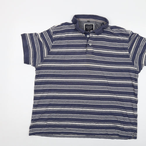 Boston Crew Mens Blue Striped Cotton Polo Size XL Collared Button