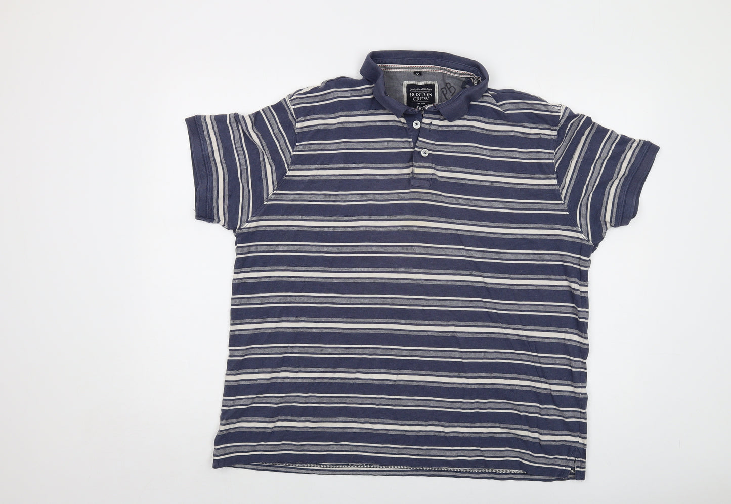 Boston Crew Mens Blue Striped Cotton Polo Size XL Collared Button