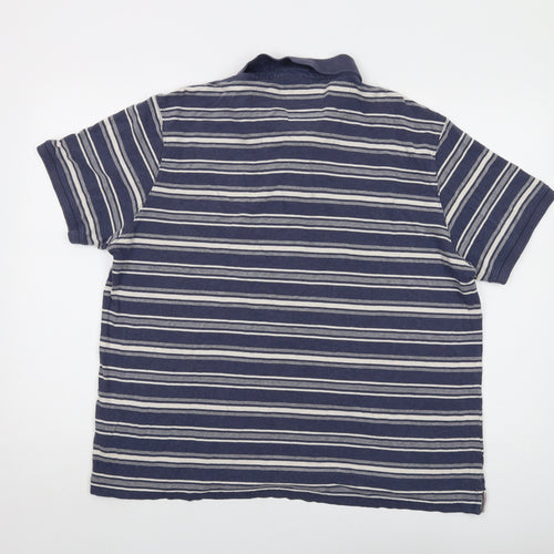 Boston Crew Mens Blue Striped Cotton Polo Size XL Collared Button