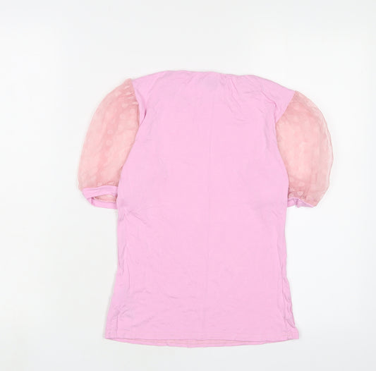 New Look Womens Pink Polka Dot Viscose Basic T-Shirt Size 10 Crew Neck