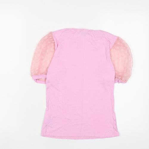 New Look Womens Pink Polka Dot Viscose Basic T-Shirt Size 10 Crew Neck