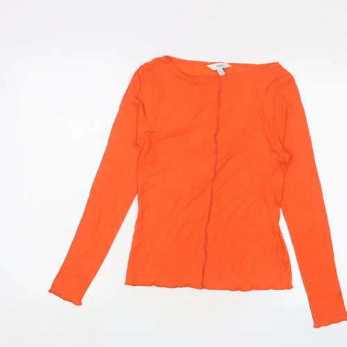 Marks and Spencer Womens Orange Polyester Basic T-Shirt Size 12 Boat Neck