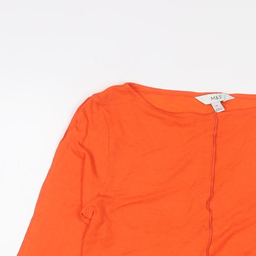 Marks and Spencer Womens Orange Polyester Basic T-Shirt Size 12 Boat Neck