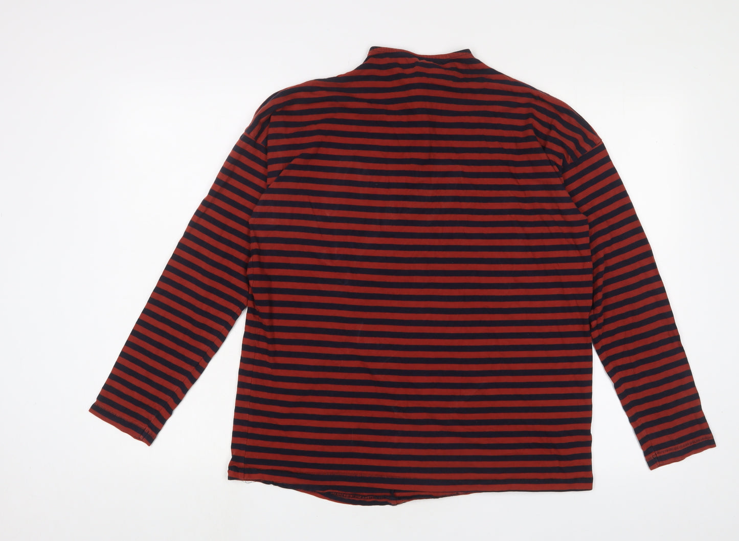 NEXT Womens Brown Striped Cotton Basic T-Shirt Size 14 High Neck