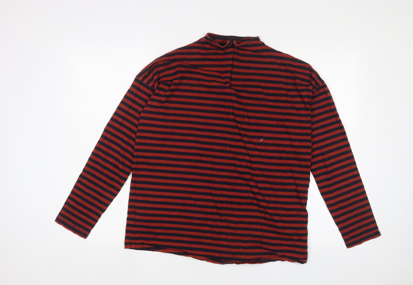 NEXT Womens Brown Striped Cotton Basic T-Shirt Size 14 High Neck