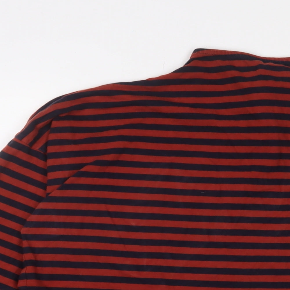 NEXT Womens Brown Striped Cotton Basic T-Shirt Size 14 High Neck