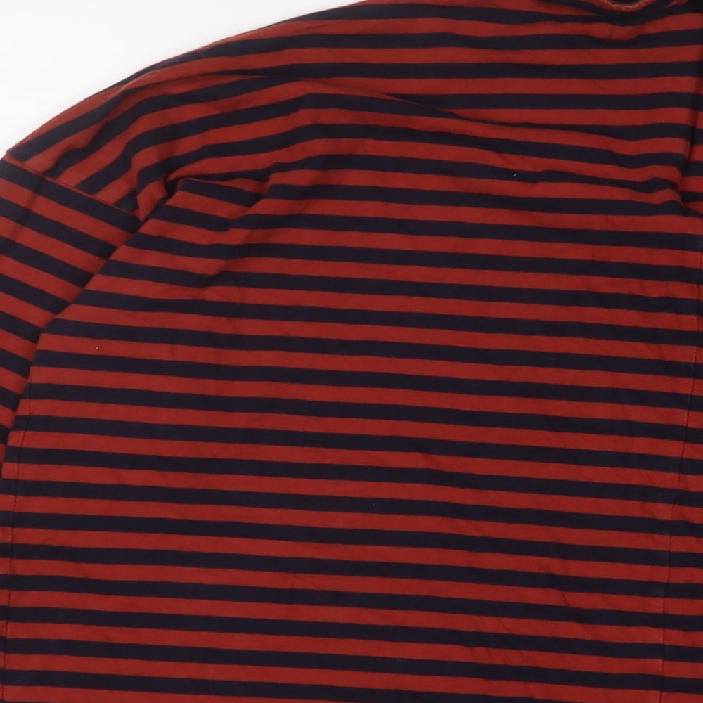 NEXT Womens Brown Striped Cotton Basic T-Shirt Size 14 High Neck