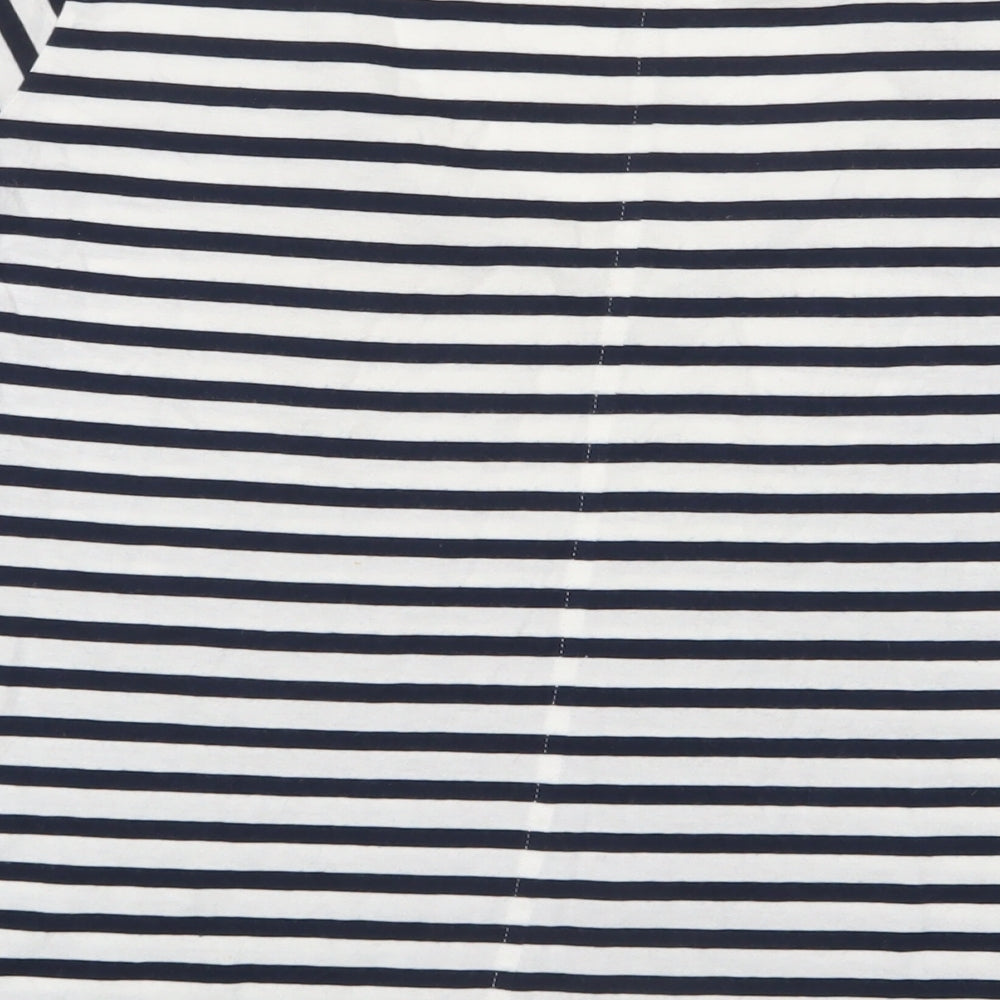 Zara Womens White Striped Cotton Basic T-Shirt Size L V-Neck