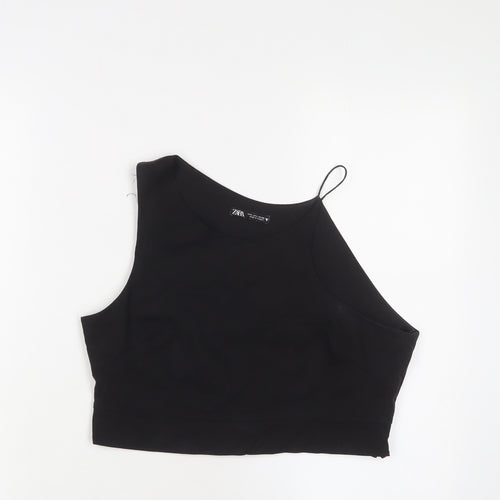 Zara Womens Black Cotton Cropped Tank Size S Boat Neck