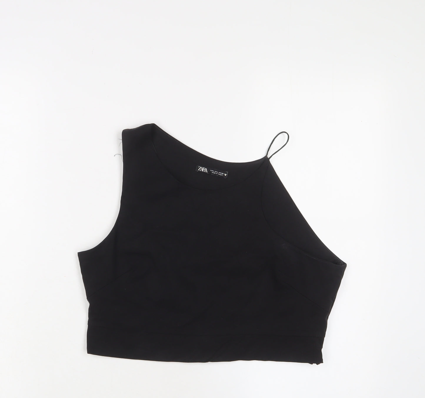 Zara Womens Black Cotton Cropped Tank Size S Boat Neck