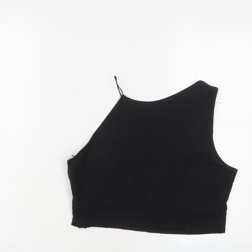 Zara Womens Black Cotton Cropped Tank Size S Boat Neck