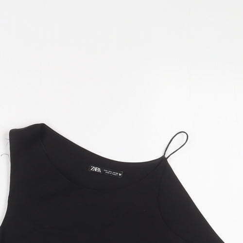 Zara Womens Black Cotton Cropped Tank Size S Boat Neck