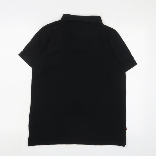 Luke Mens Black Cotton Polo Size M Collared Button - Logo, Embroidered