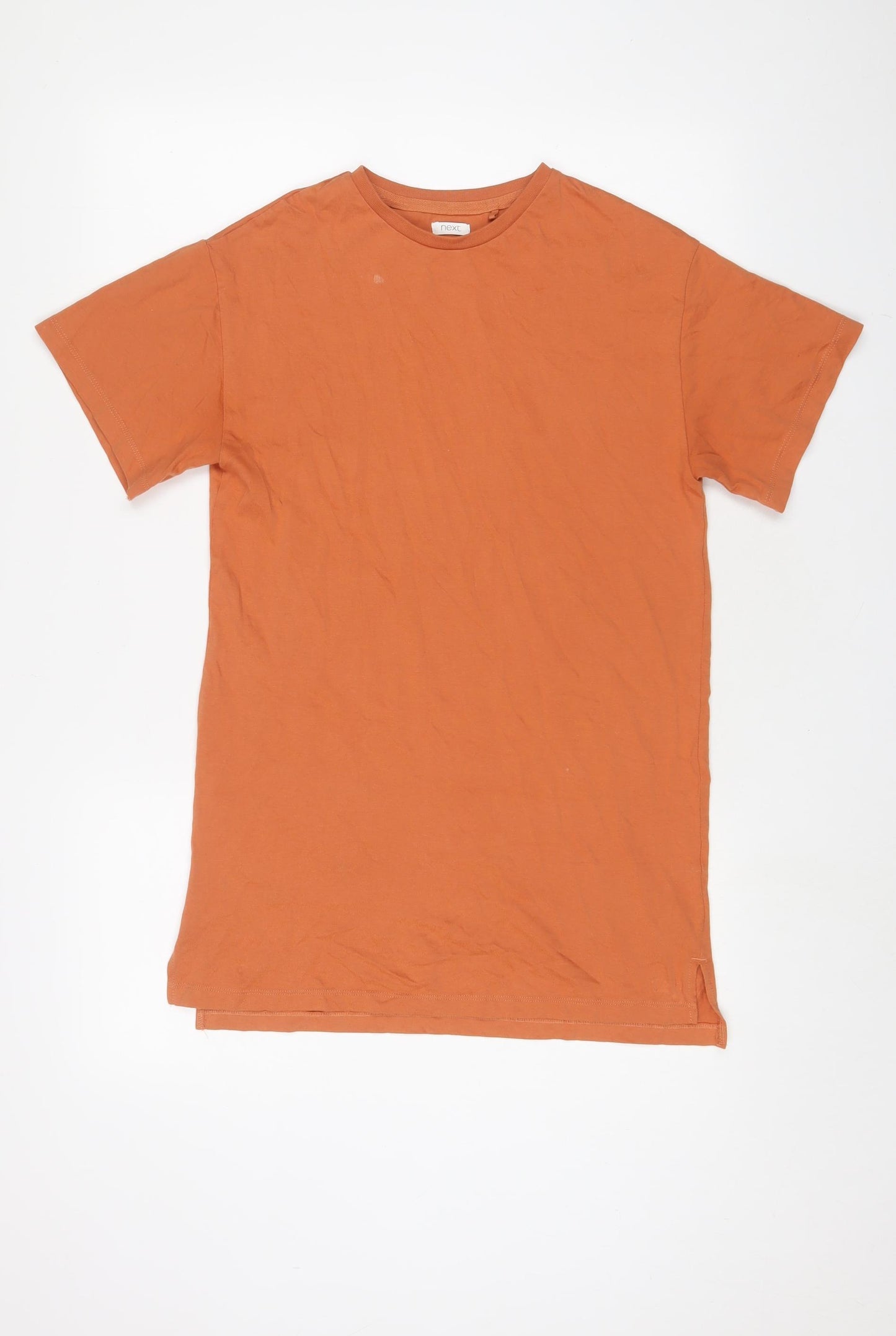 NEXT Girls Orange Cotton T-Shirt Dress Size 10 Years Crew Neck Pullover