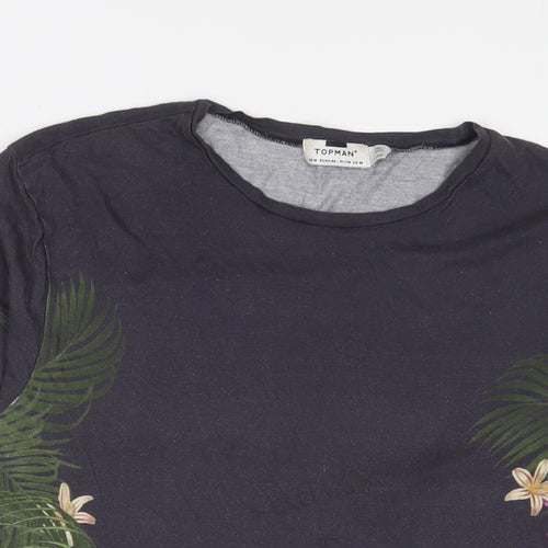 Topman Mens Grey Floral Modal T-Shirt Size M Crew Neck