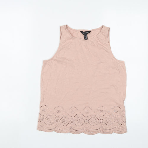 New Look Womens Pink Cotton Basic Tank Size 10 Crew Neck - Embroidered