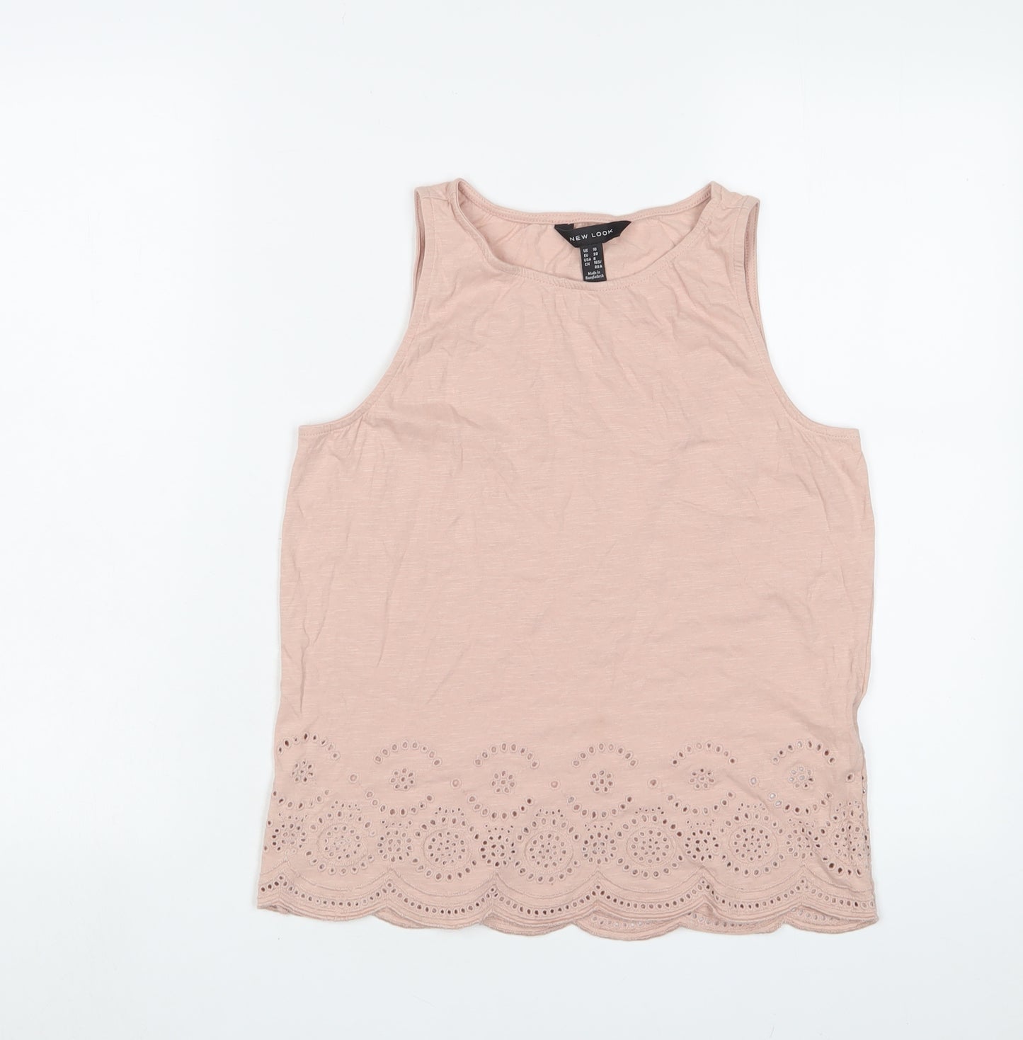 New Look Womens Pink Cotton Basic Tank Size 10 Crew Neck - Embroidered